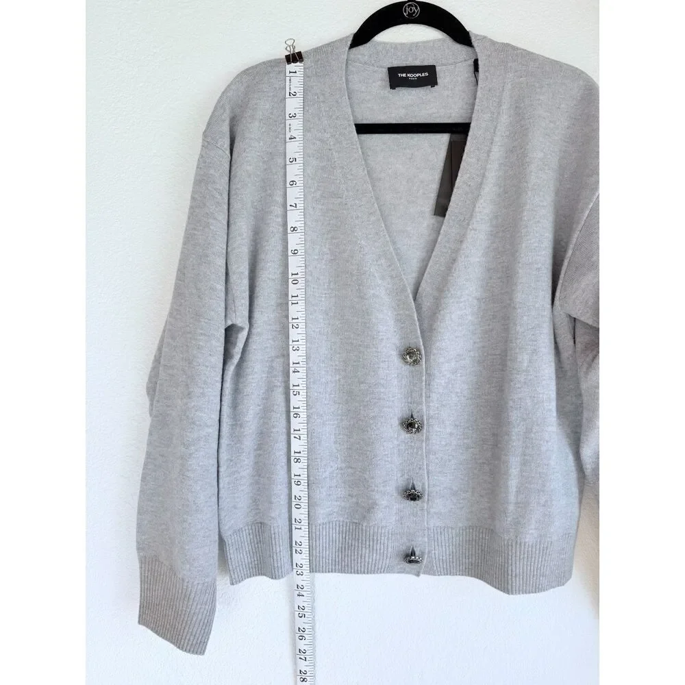 NEW The Kooples V-Neck 100% Wool Cardigan With Jewel Buttons in Gray Sz 2 US 6 - Picture 14 of 15